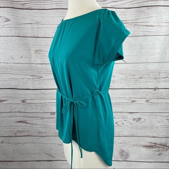 Paisley and Ivy teal blouse silky with thin tie belt - Picture 5 of 10